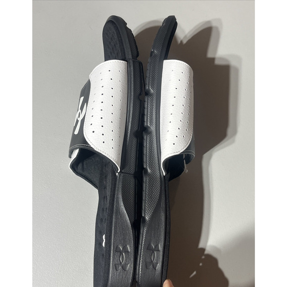 Under Armour Ignite Pro Slides Mens 17 Black White Slip On Flip Flop Sandals - Picture 4 of 9